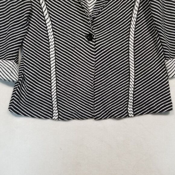 Chicos 1 US Medium Cardigan Sweater Blazer Cotton Silk Blend Black White Career - Picture 2 of 10